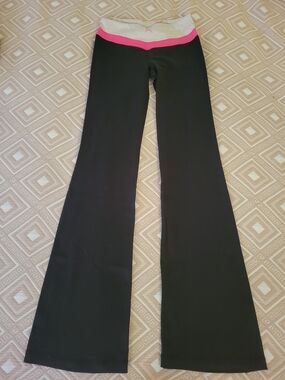Victoria's Secret Black Flare Yoga Pants with Pink And White Waistband